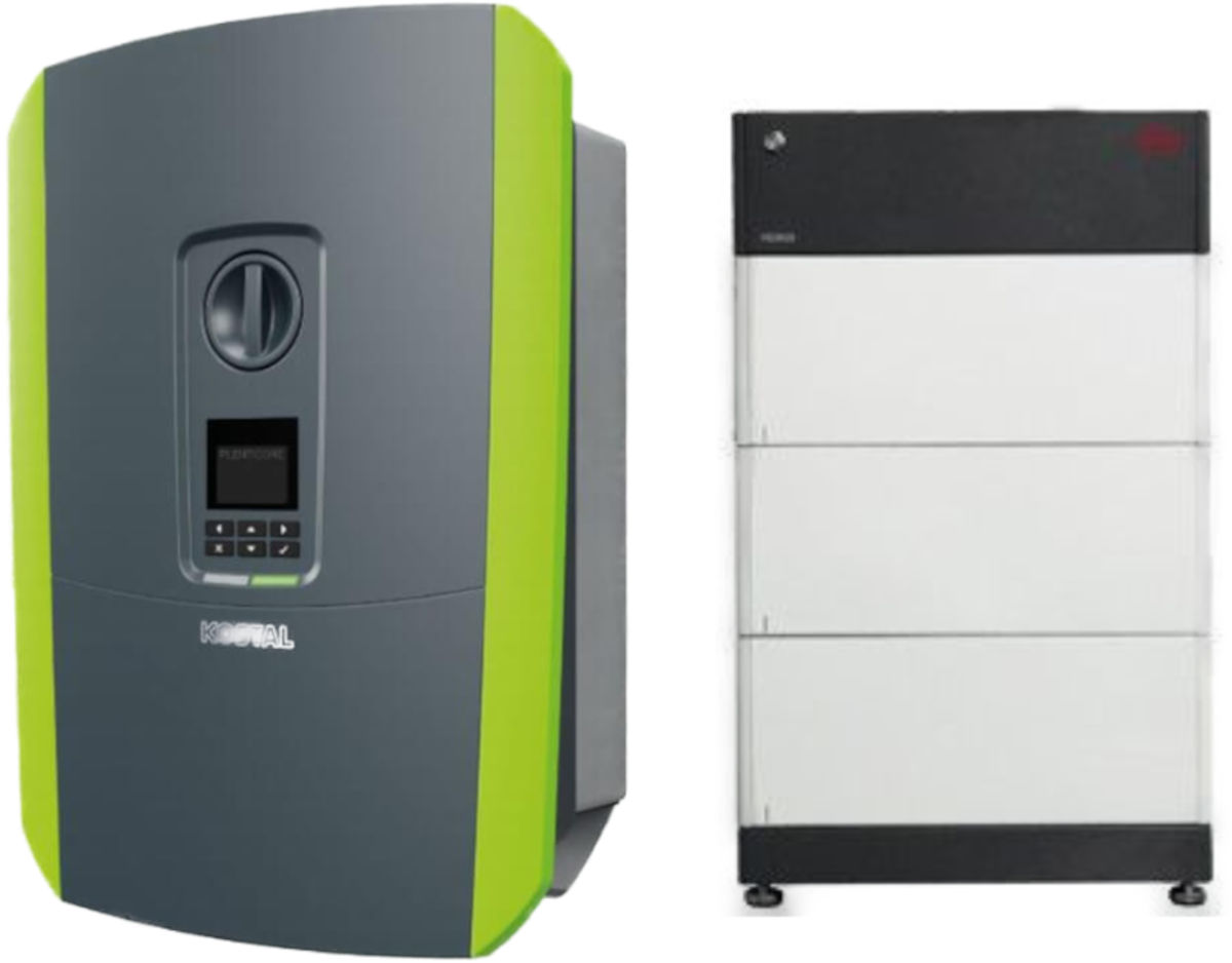 Kostal Plenticore 10 + BYD HVS 7.7 | Solar Perfect Kostal Plenticore 10 + BYD HVS 7.7, Setansicht frontal, auf weißem Hintergrund