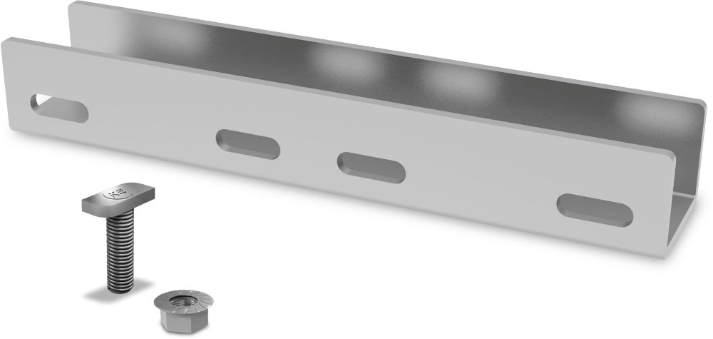 K2 Schienenverbinder Set SingleRail 36, Komplettset, Frontalansicht, vor weißem Hintergrund
