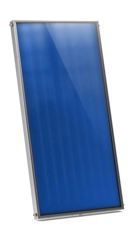 Sunex AMP 2.0 Komplettset 2 Flachkollektoren Flachdach, AMP Solarkollektor, vor weißem Hintergrund