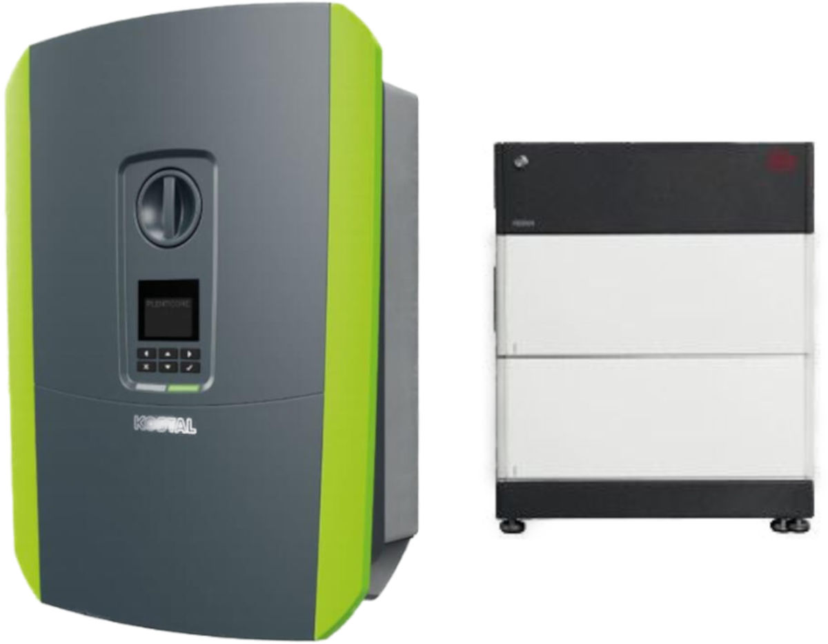Kostal Plenticore 10 + BYD HVS 5.1 | Solar Perfect Kostal Plenticore 10 + BYD HVS 5.1, Setansicht frontal, auf weißem Hintergrund