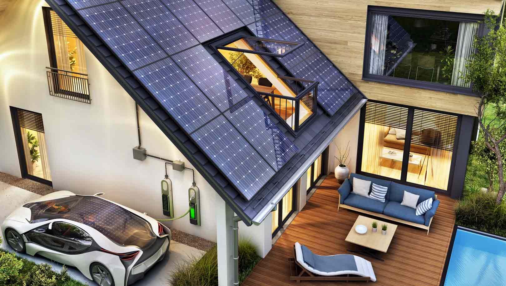 modernes Haus mit Solarpanels