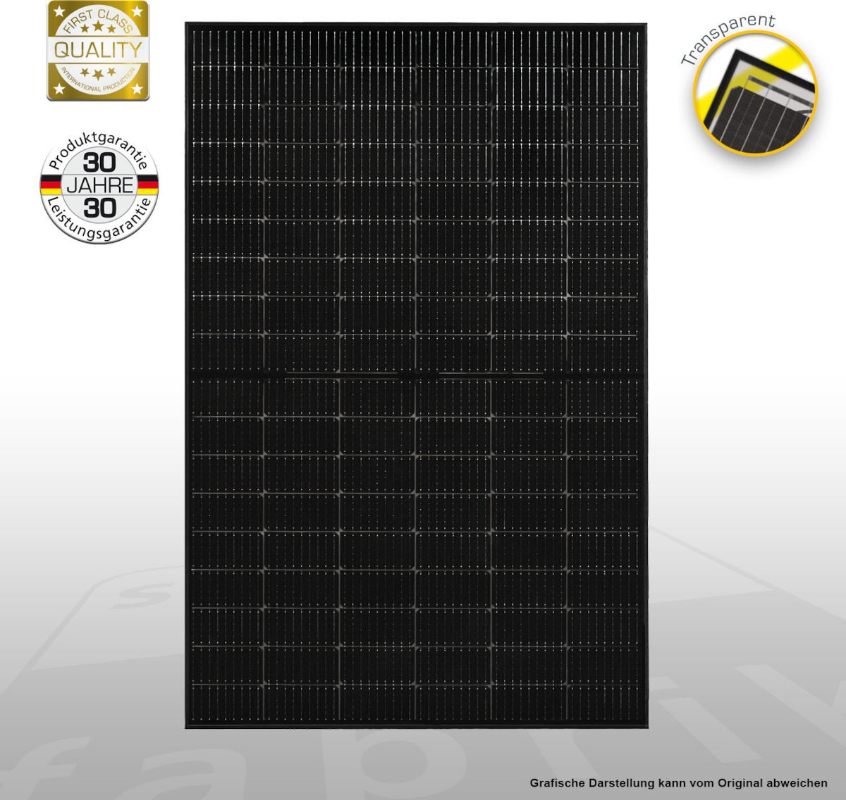 SolarFabrik Solarmodul S4 425 Watt, Seitenansicht, auf grauem Hintergrund